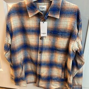 Goodfellow & Co Men's Blue and Tan Plaid Shirt Jacket